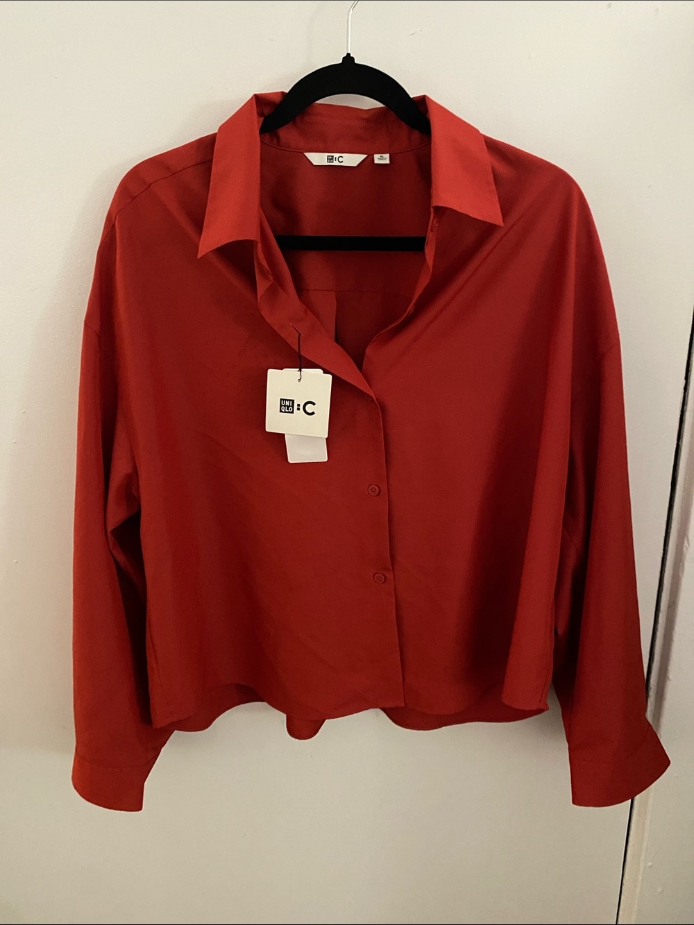 Uniqlo Red Cropped Button-Down Shirt